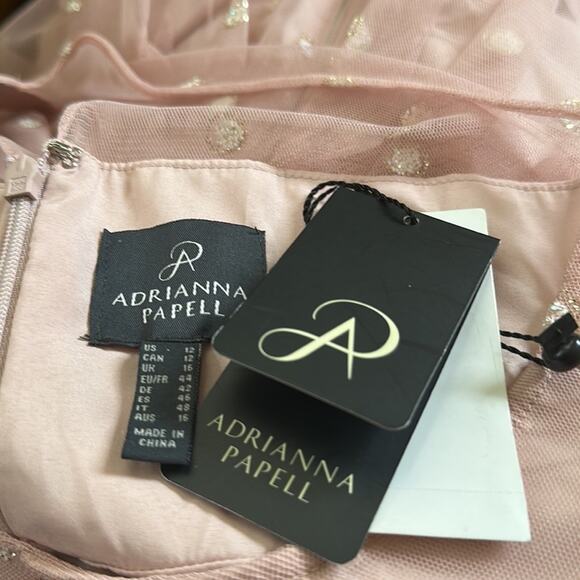 Adrianna Papell Glitter Dot Sheer Halter Neck Sleeveless Blush Pink Gown Size 12 - Picture 7 of 7